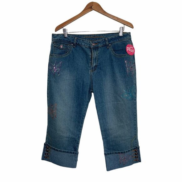 arizona jeans co plus woman’s 18 1/2 Blue Jeans with Embellishments - Picture 1 of 15